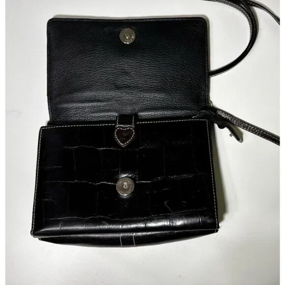 Brighton Small Crossbody Purse Bag Clutch Pebbled Black Crocodile Embossed - Picture 3 of 10